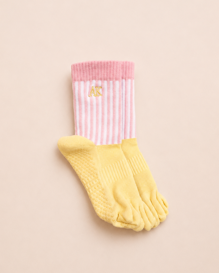 Striped Grip Toe Socks | Yellow