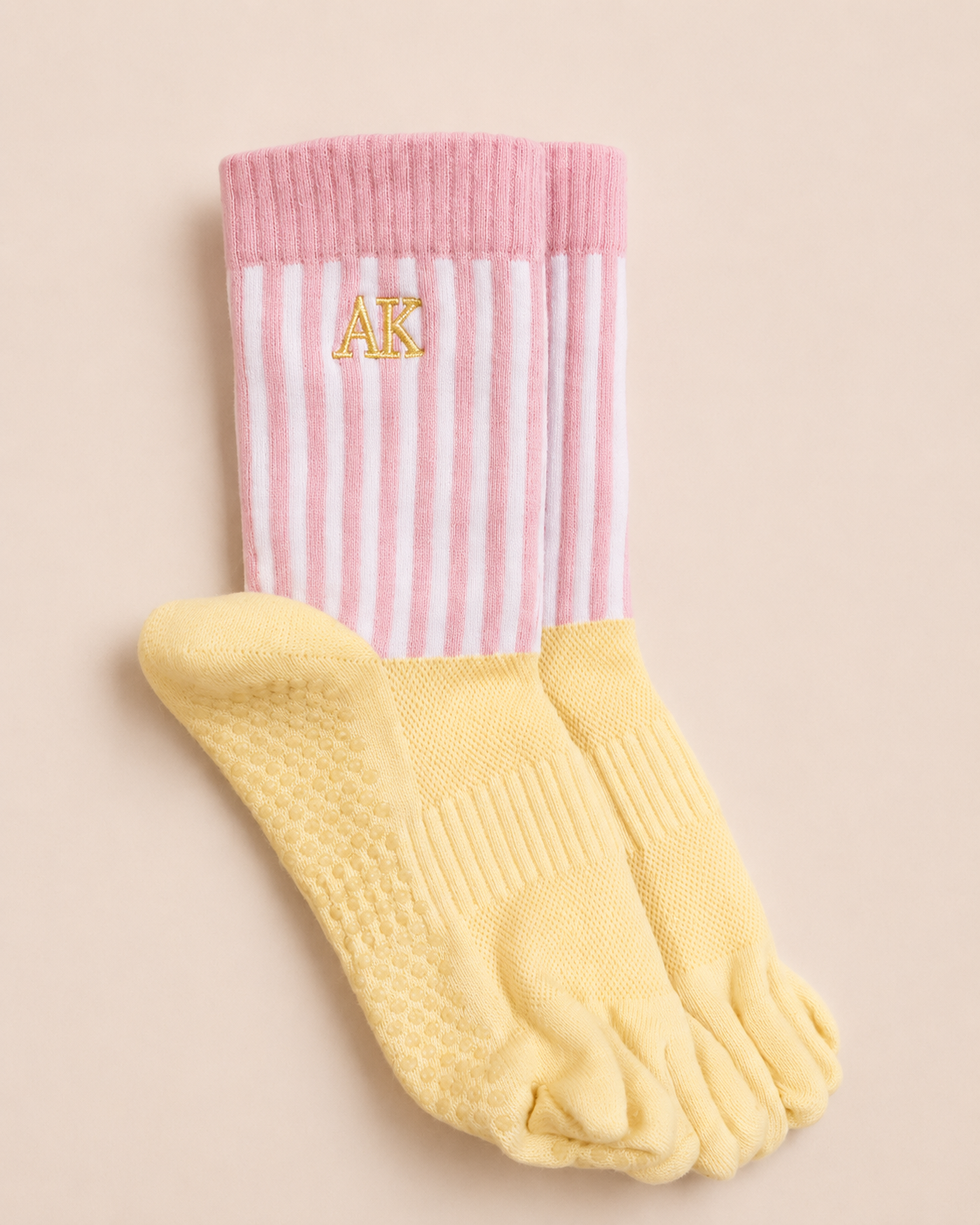 Striped Grip Toe Socks | Yellow
