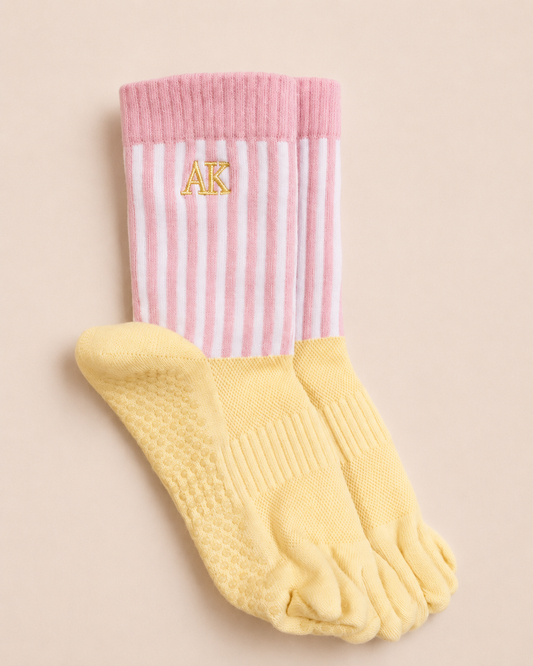 Striped Grip Toe Socks | Yellow