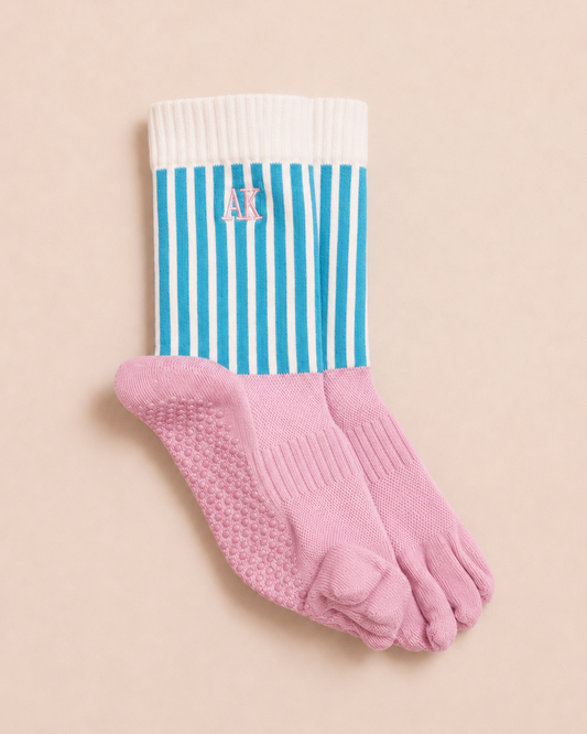 Striped Grip Toe Socks | Pink