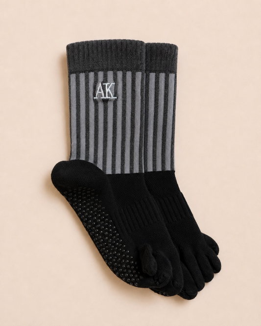 Striped Grip Toe Socks | Black