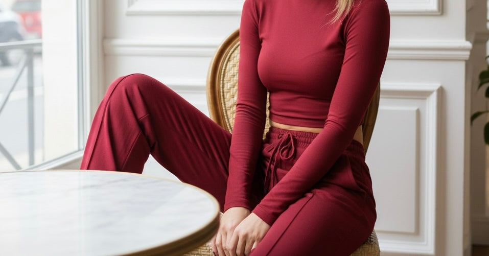 AK SoftForm 超舒適直筒長褲  - 勃根地紅