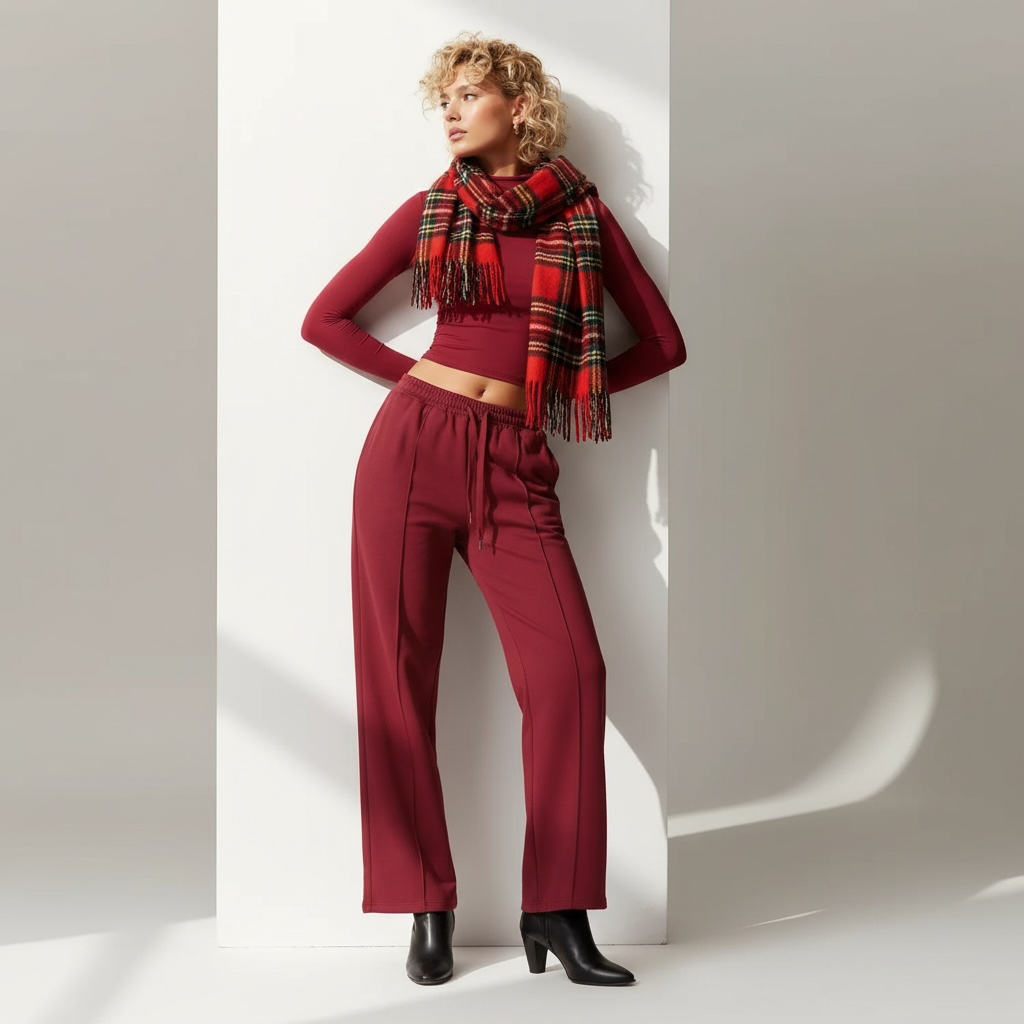 AK SoftForm 超舒適直筒長褲  - 勃根地紅